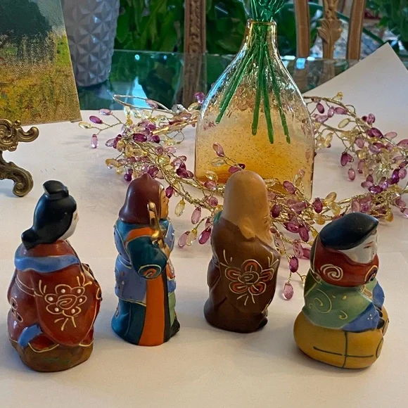 Vintage Chinese Ceramic Miniature Figurine Set Of 4